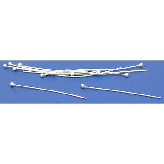 Head Pins Sterling Silver 25 Gauge 1 1/4" 12Pcs