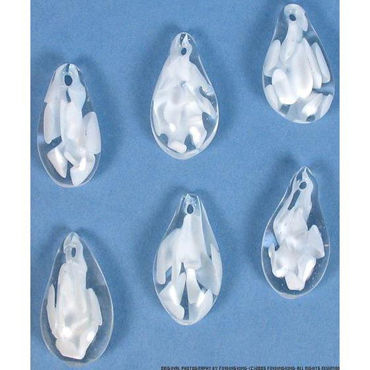6 Pack White Lampwork Glass Pendant Bead Teardrop Flower