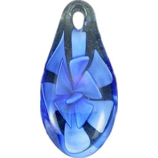 6 Blue Lampwork Glass Pendant Bead Teardrop Flower
