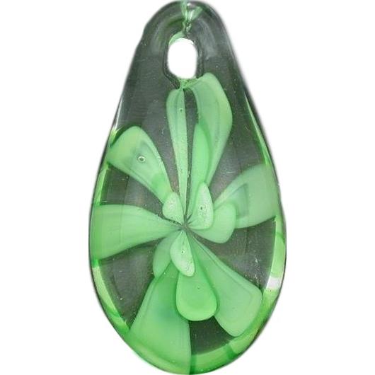 6 Green Lampwork Glass Pendant Bead Teardrop Flower