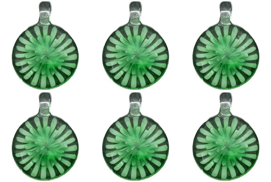 Green Lampwork Glass Pendant Bead Round Flower Part Pack of 6
