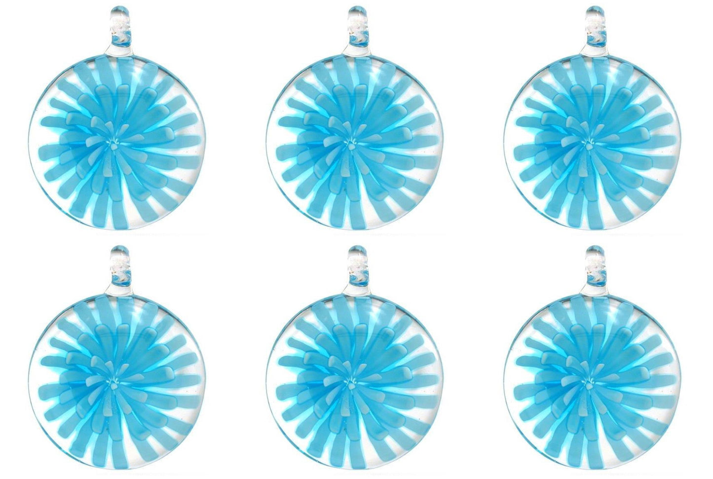 Light Blue Lampwork Glass Pendant Bead Round Flower Pack of 6