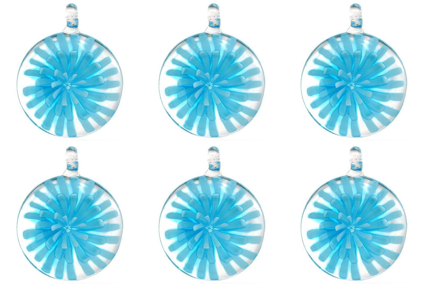 Light Blue Lampwork Glass Pendant Bead Round Flower Pack of 6