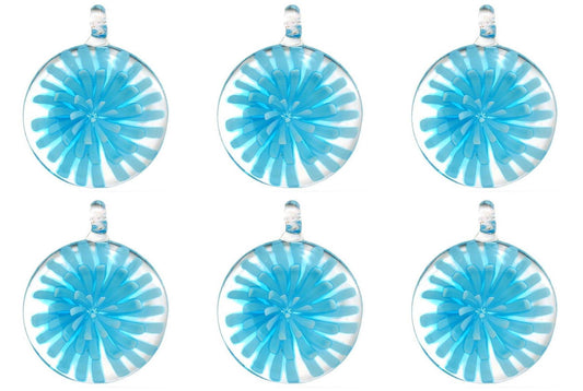 Light Blue Lampwork Glass Pendant Bead Round Flower Pack of 6