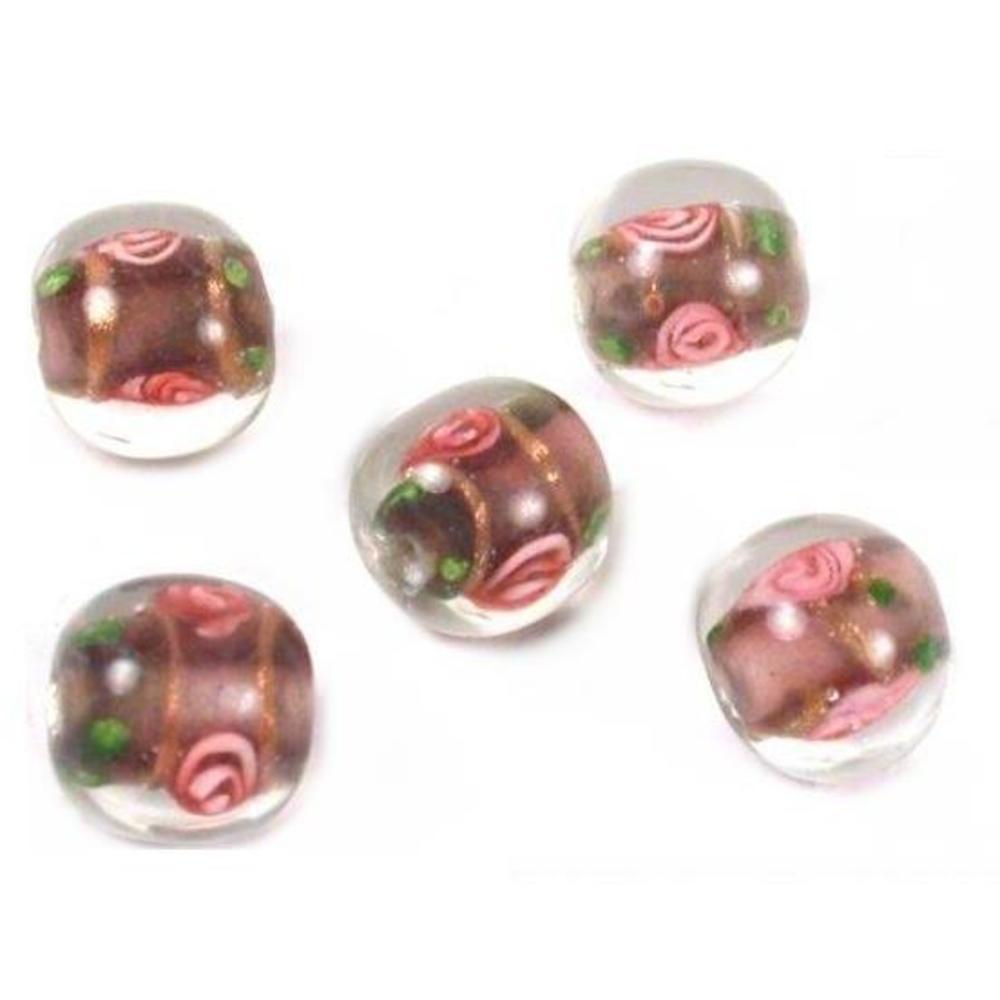 Lampwork Round Flower Glass Beads Purple 10mm 5Pcs