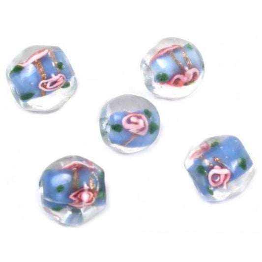 5 Blue Lampwork Beads Flowers Beading Jewelry 10mm
