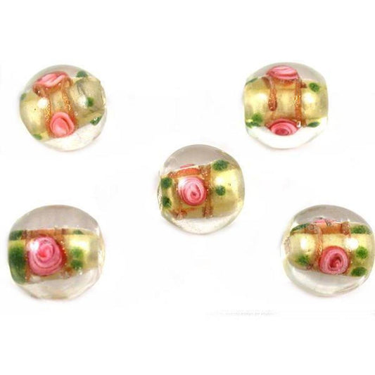 Lampwork Round Flower Glass Beads Yellow 12mm 5Pcs