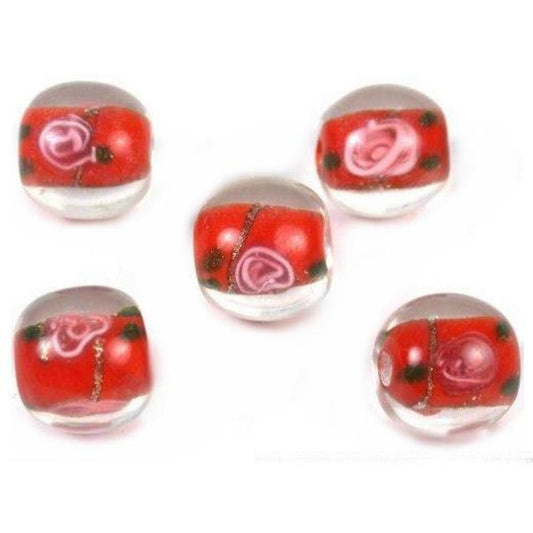 Lampwork Round Flower Glass Beads Red 12mm 5Pcs