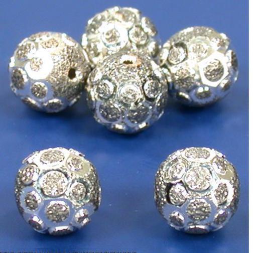 Round Diamond-Cut Beads Rhodium Plated Bead 6pc