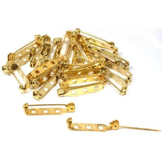 Bar Pin Backs Gold Plated 27mm 25Pcs