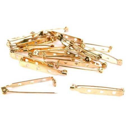Bar Pin Backs Gold Plated 38mm 20Pcs