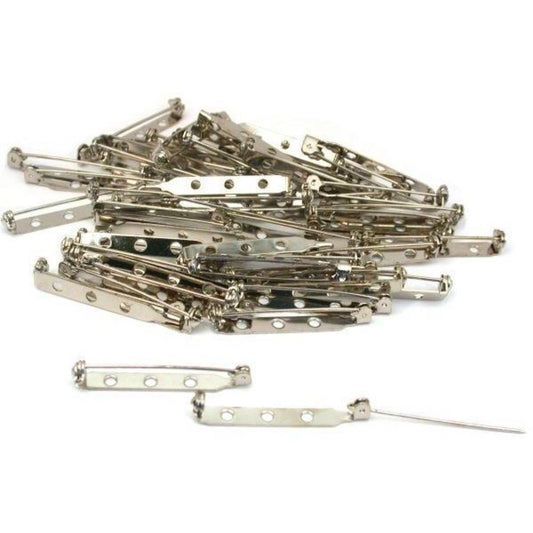 50 Nickel Plated Pin Backs 38 x 5mm