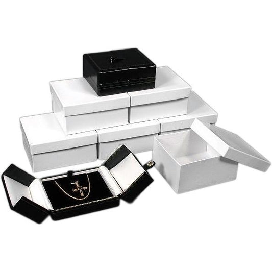 6 Pendant Necklace Boxes Black White Leather Display