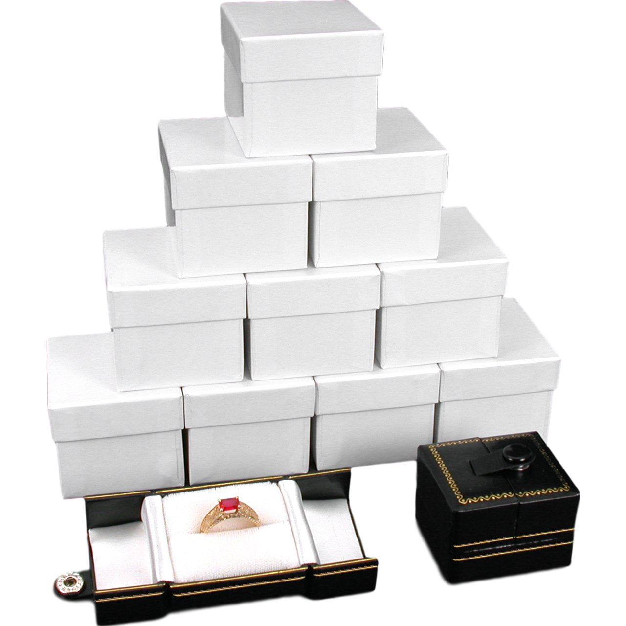 12 Black Leatherette Snap Closure Ring Boxes Displays