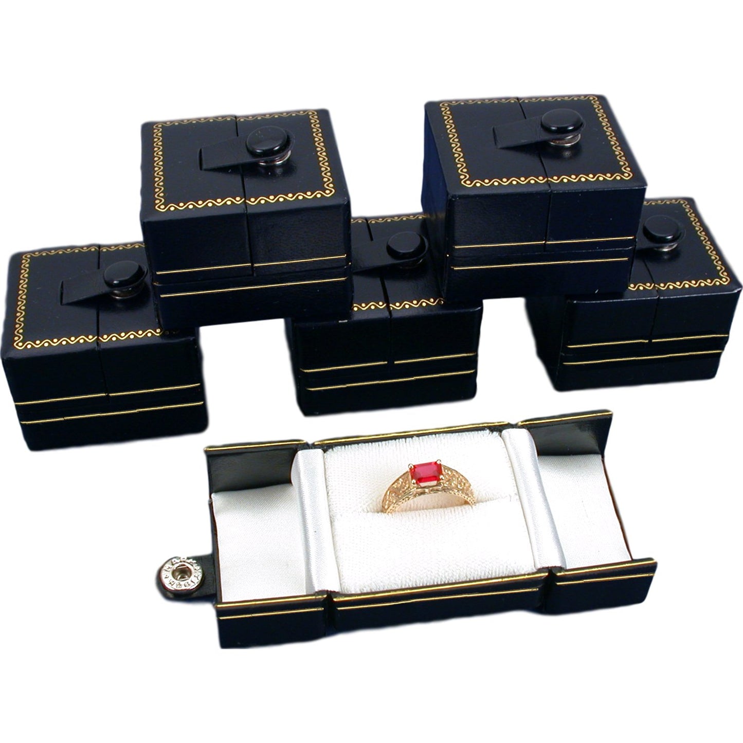 6 Black Leatherette Snap Closure Ring Boxes Displays – FindingKing