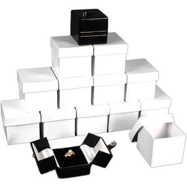 12 Large Ring Gift Boxes Black White Snap Lid Display