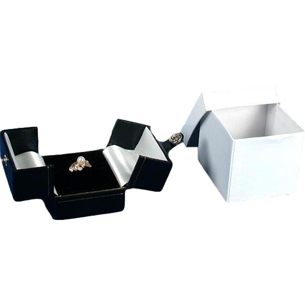 6 Large Ring Gift Boxes Black White Snap Lid Display