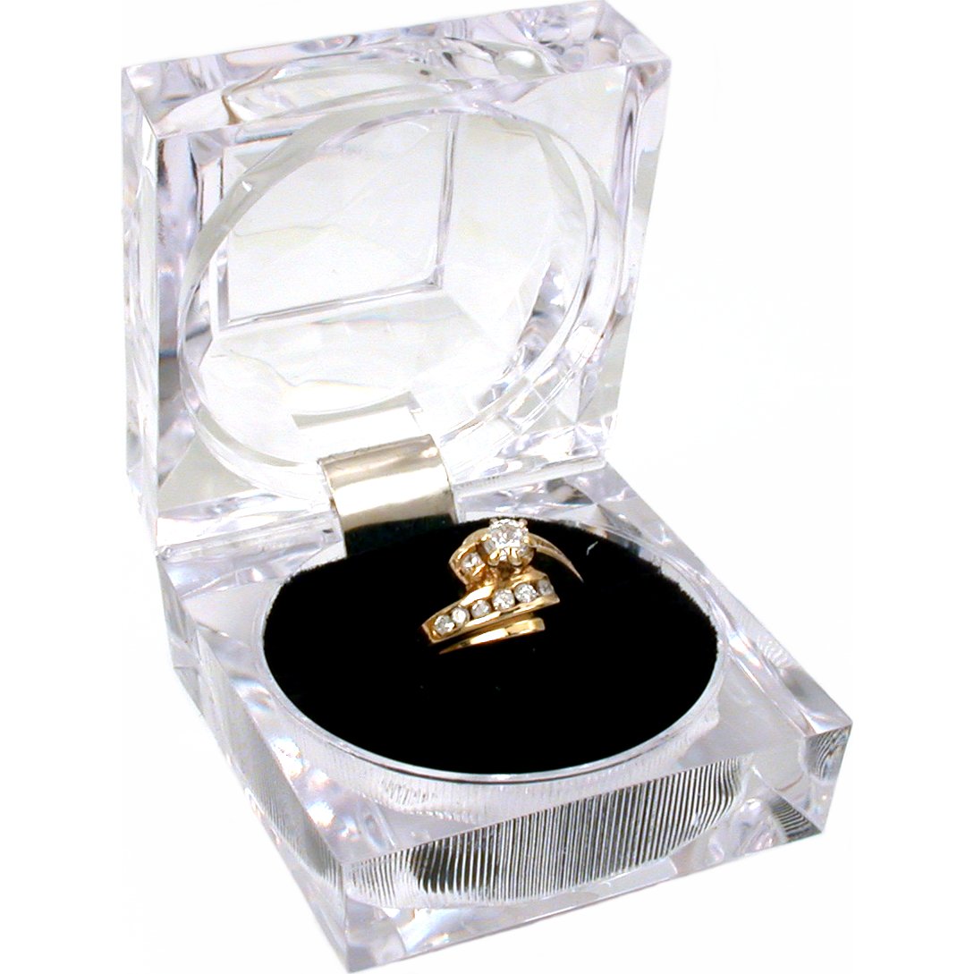 24 Clear Crystal Ring Gift Boxes 1 7/8"