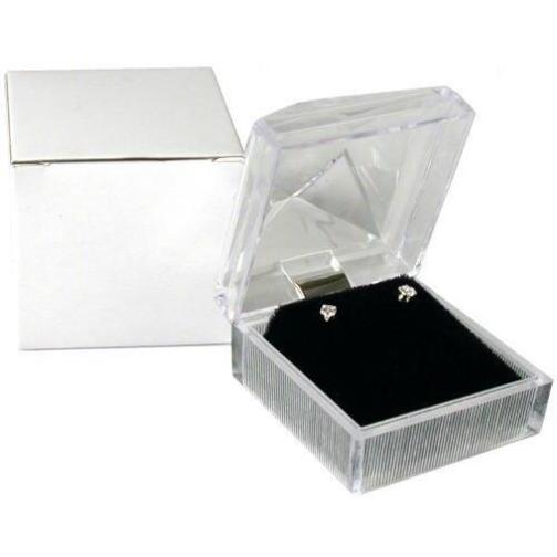 2 Earring Gift Boxes Crystal Clear Velvet Display