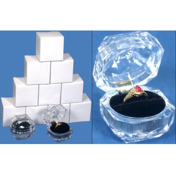 12 Clear Crystal Ring Gift Boxes 1 7/8"