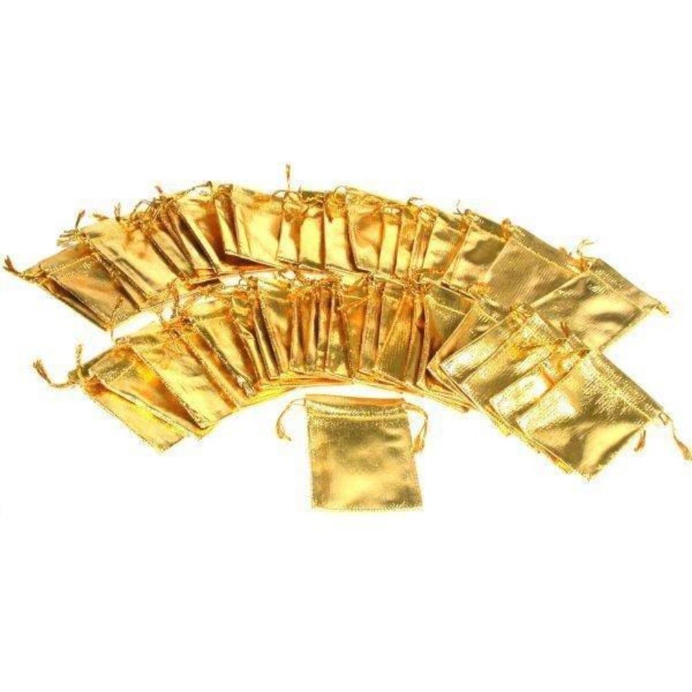 48 Gold Pouches Gift Bag Drawstring Jewelry Bags 2"