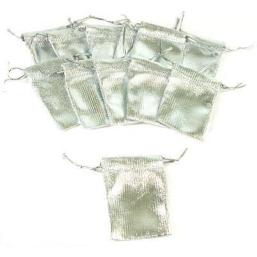 Drawstring Pouches Metallic Silver Color 2" 12Pcs