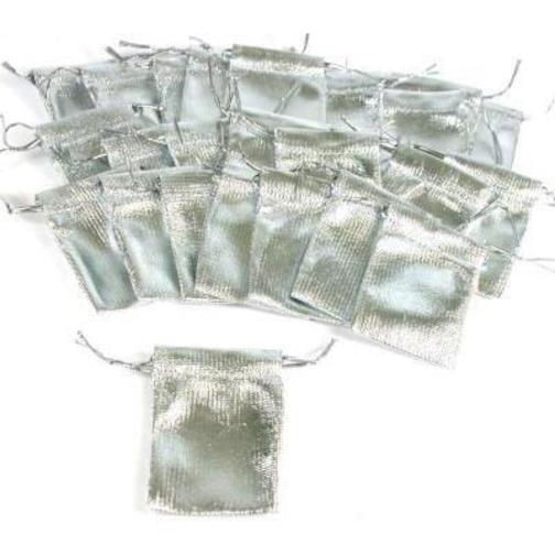24 Silver Metallic Drawstring Jewelry Pouches 2"