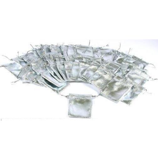 48 Silver Metallic Drawstring Jewelry Pouches 2"