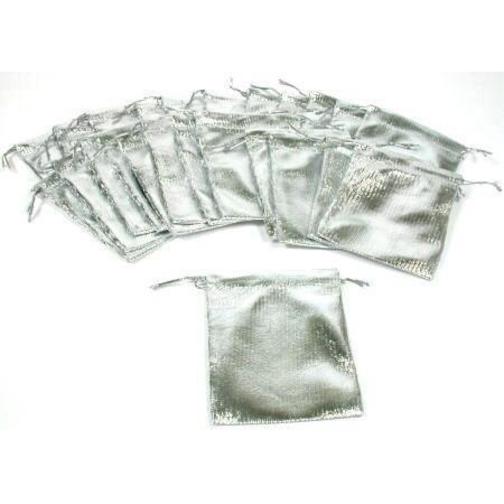 24 Pouches Silver Gift Bags Drawstring Jewelry Favor 3"
