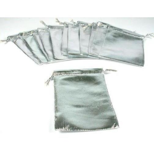 Drawstring Pouches Metallic Silver Color 4" 12Pcs