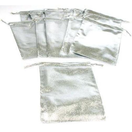 Drawstring Pouches Metallic Silver Color 5" 12Pcs