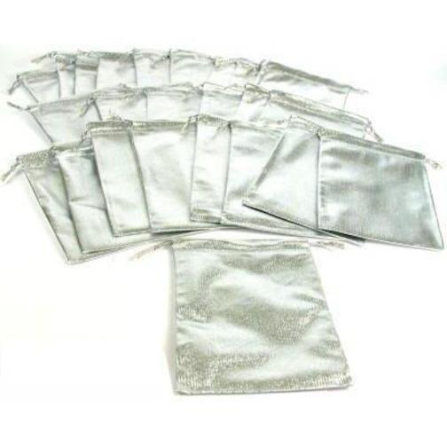 24 Pouches Silver Gift Bags Drawstring Jewelry 5"