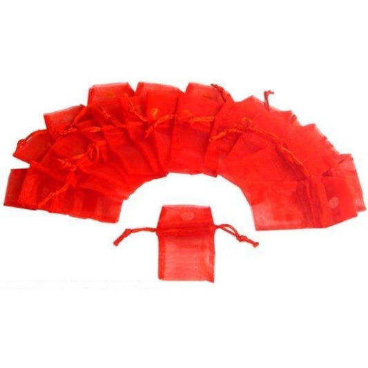 24 Red Organza Drawstring Jewelry Pouches 2"