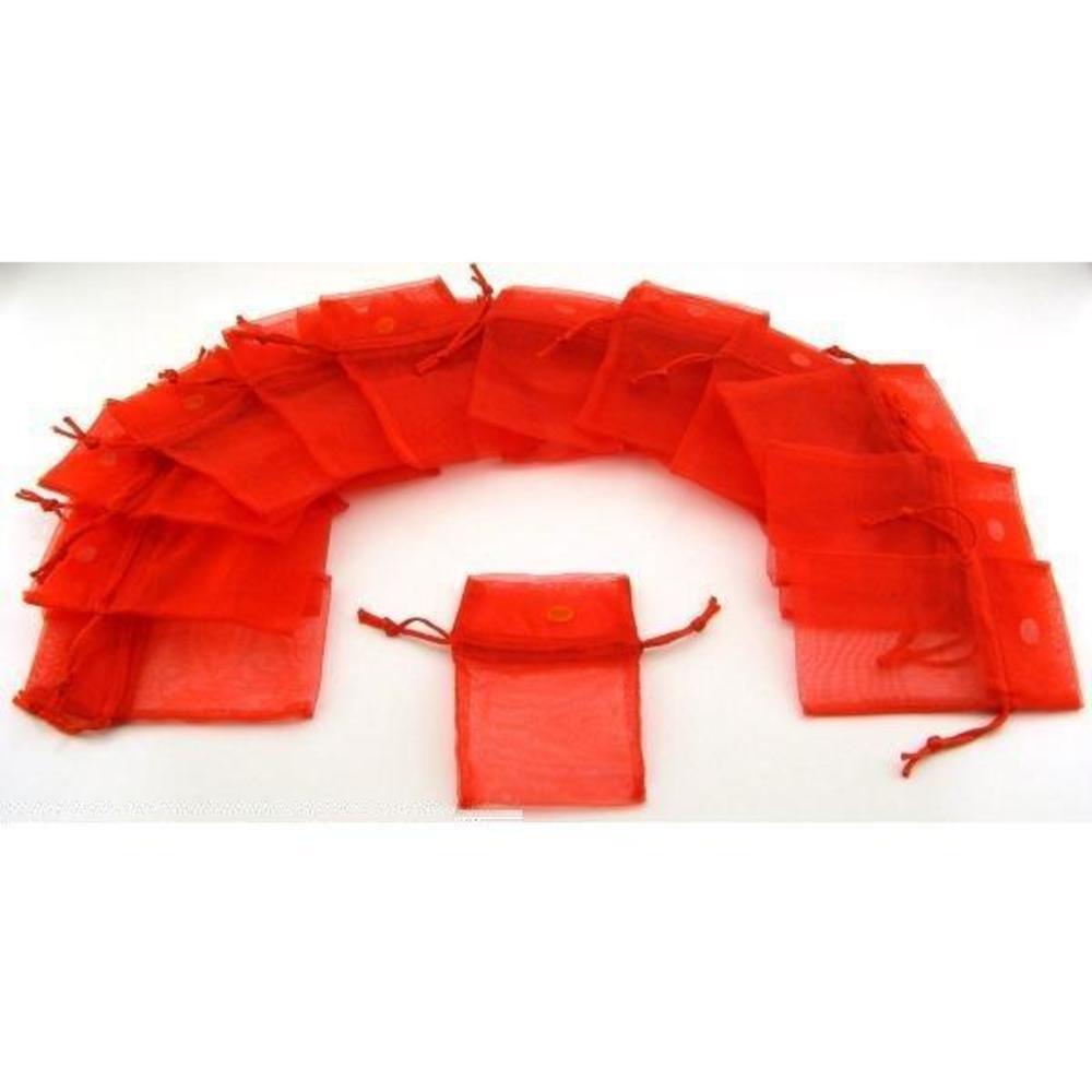 24 Red Organza Drawstring Jewelry Pouches 3"