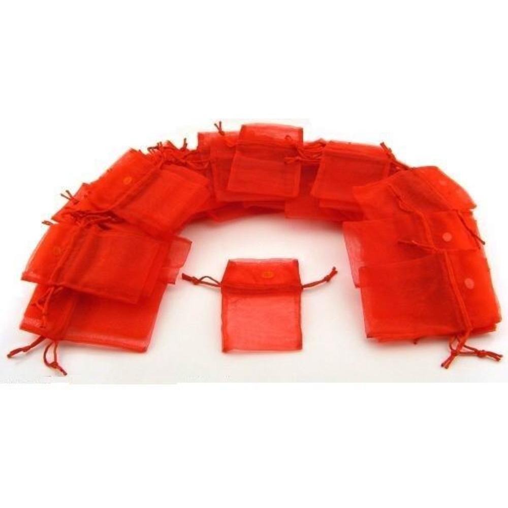 48 Red Organza Drawstring Jewelry Pouches 3"