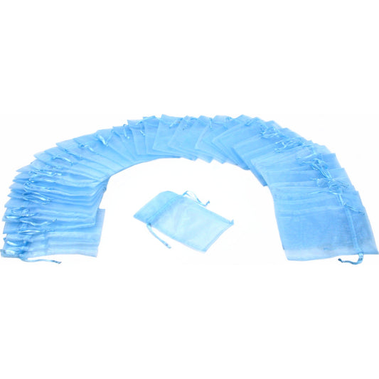 48 Jewelry Light Blue Organza Drawstring Gift Bags 3x4"