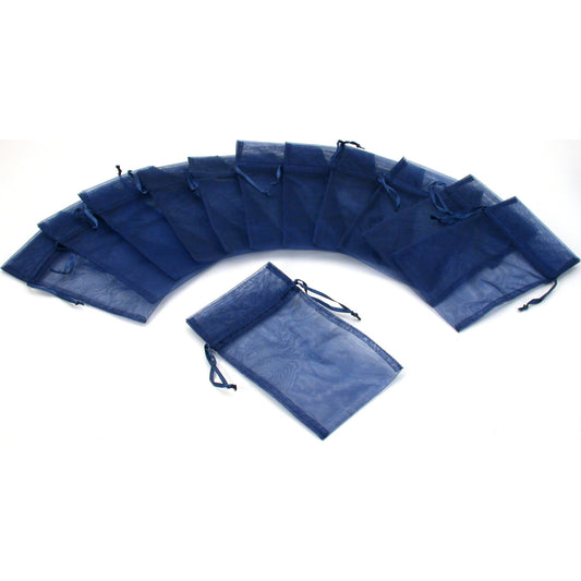 Organza Drawstring Pouches Navy Blue 5" 12Pcs
