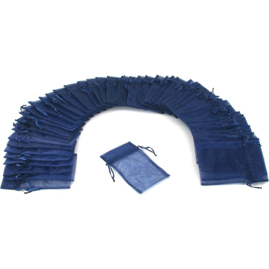 48 Jewelry Organza Drawstring Gift Bag Navy Blue 4x5"
