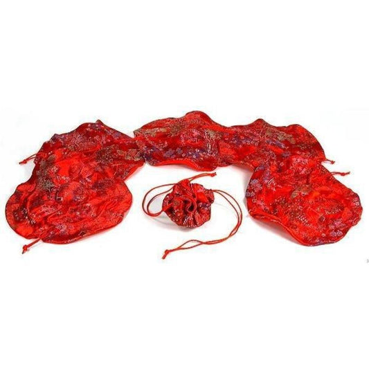 Brocade Cinch Pouches Red 10" 6Pcs