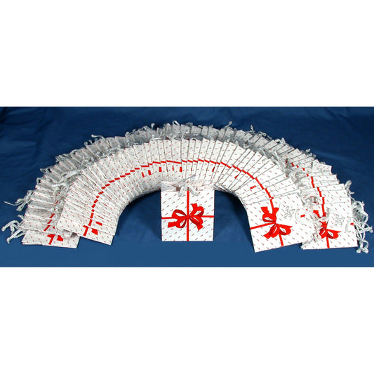 50 White With Red Bow Gift Bags 4"