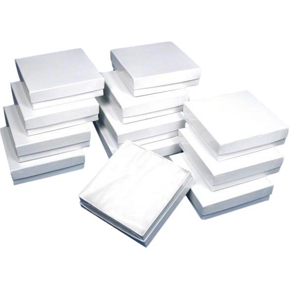 Cotton Filled Jewelry Gift Boxes White 3 5/8" 12Pcs