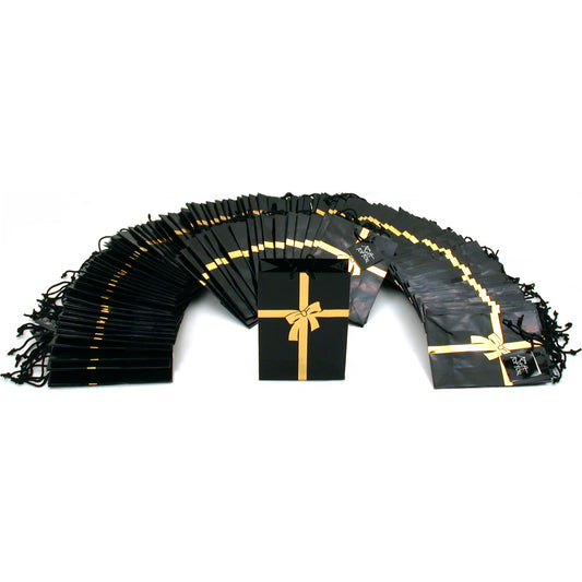 100 Jewelry Shopping Tote Gift Bags Black & Gold Bow