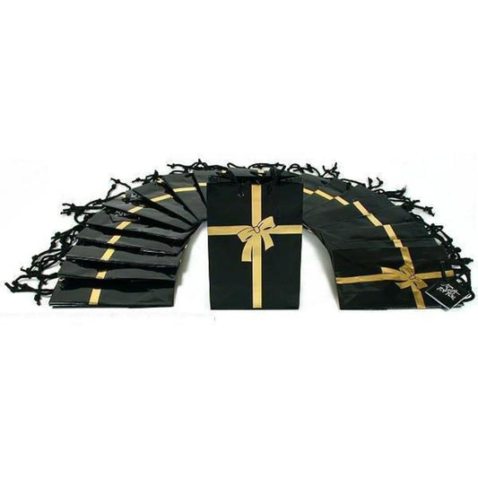 40 Black with Gold Ribbon Gift Bags 4 3/4"