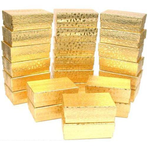 24 Gold Foil Cotton Filled Jewelry Gift Boxes 2 5/8"