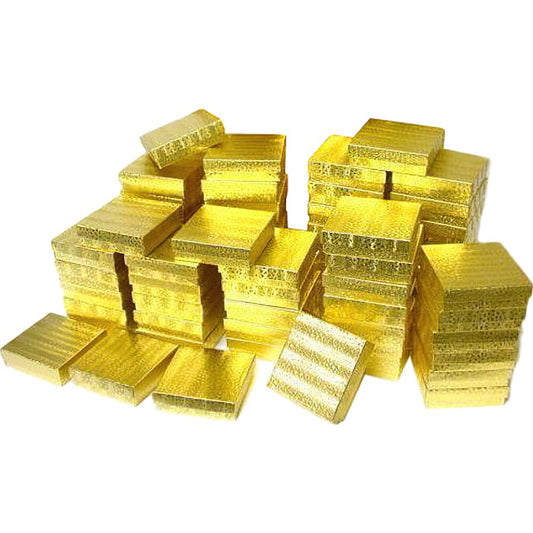 Cotton Filled Jewelry Gift Boxes Gold Color 3 1/2" 50Pcs
