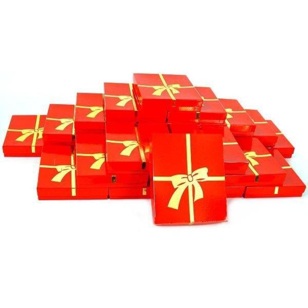 25 Red Cotton Boxes Gold Bow Necklace Gift Case Display