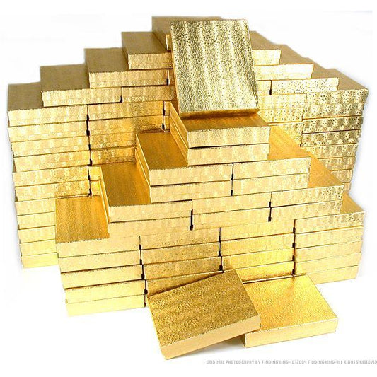 100 Pc Gold Foil Cotton Fill Filled #65 Jewelry Boxes 6 1/8""Lx5 1/8""Wx1 1/8""H