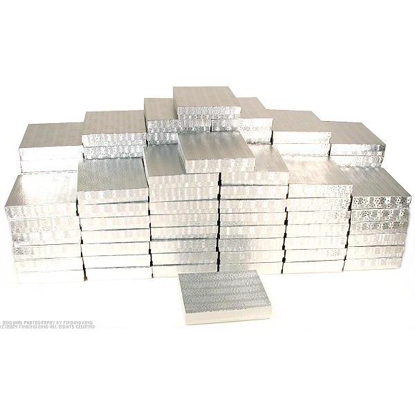 100Pc Silver Foil Cotton Box Filled #65 Jewelry Boxes 6 1/8""Lx5 1/8""Wx1 1/8""H