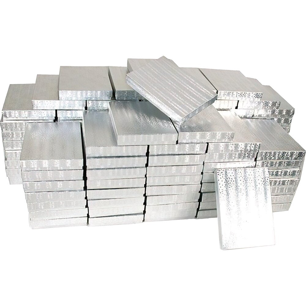 100Pc Silver Foil Cotton Box Filled #75 Jewelry Boxes 7 1/8""Lx5 1/8""Wx1 1/8""H