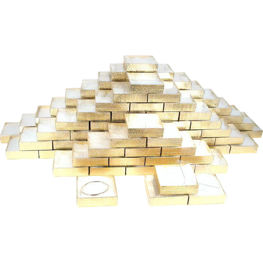 100 Gold Foil Cotton Filled Gift Boxes w/Clear Lids